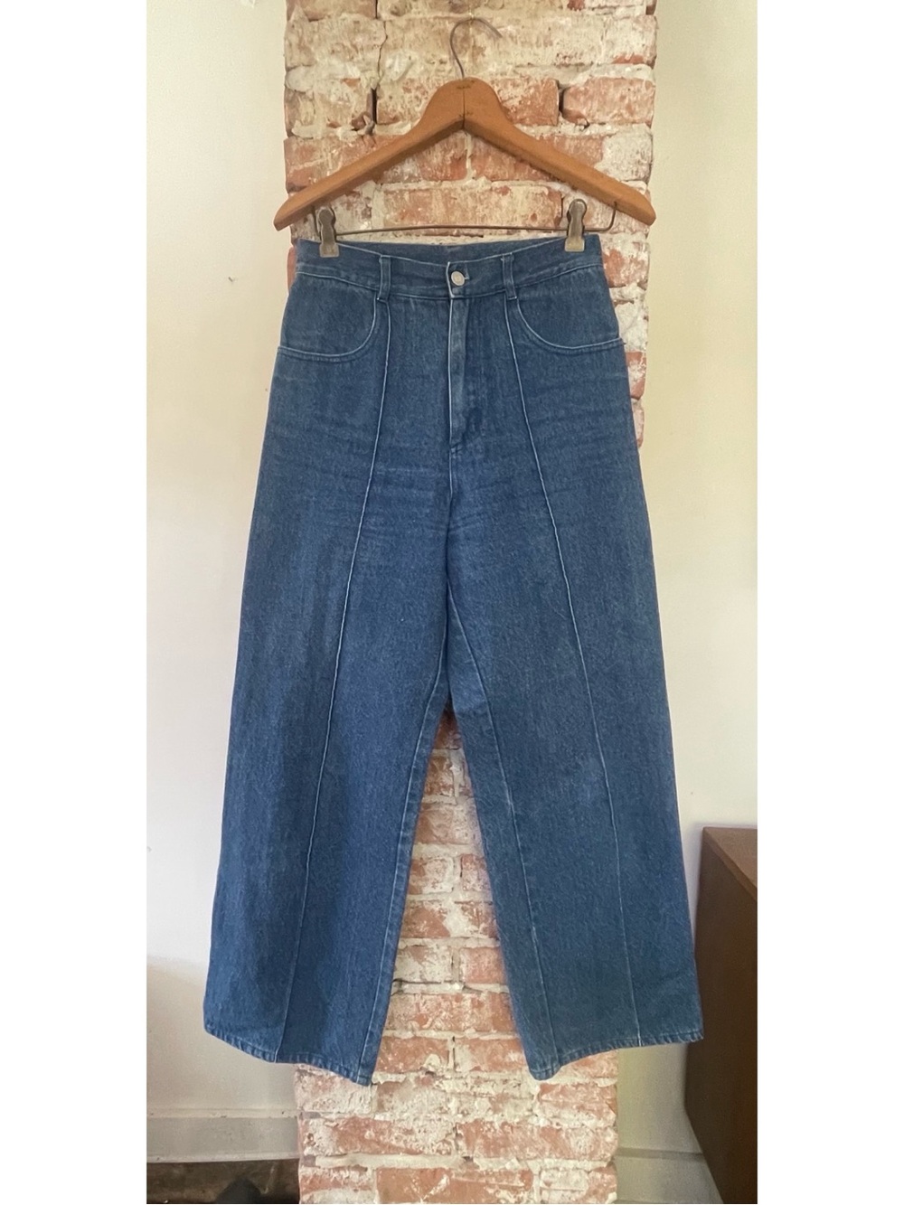 Lisa Says Gah Indigo High-Rise Wide Leg Jeans with Center Panel Seams